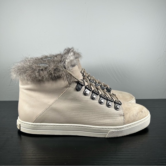 BCBGMaxAzria Shoes - BCBG Women's Cream Leather Rabbit Fur High Tops size 7